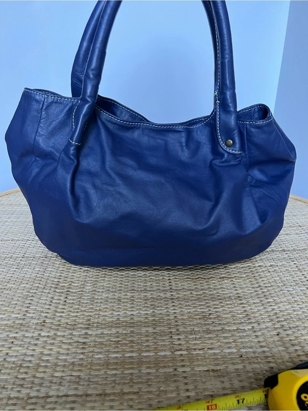 Boden Blue Leather Hobo Slouch Shop Tote Bag 100% Cotton Lining Vintage 90s Y2K